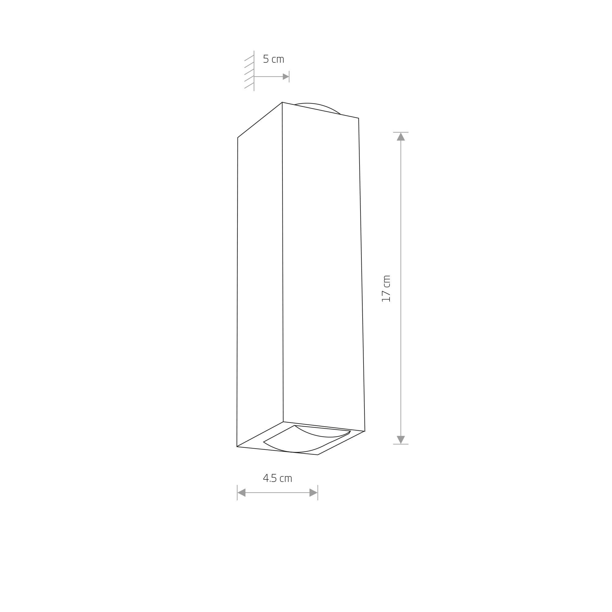 Kinkiet elewacyjny ścienny Lens LED w kolorze czarnym, 2-punktowy. Wymiary: wysokość 17 cm, szerokość 4,5 cm, głębokość 5 cm. Prosty, prostokątny kształt, montowany na ścianie, idealny do oświetlenia zewnętrznego.