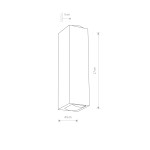Kinkiet elewacyjny ścienny Lens LED w kolorze czarnym, 2-punktowy. Wymiary: wysokość 17 cm, szerokość 4,5 cm, głębokość 5 cm. Prosty, prostokątny kształt, montowany na ścianie, idealny do oświetlenia zewnętrznego.