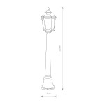 Lampa stojąca ogrodowa Amur, 1-punktowa, o wysokości 115 cm i podstawie szerokości 21 cm. Posiada dekoracyjny klosz z metalowymi elementami i stylowym wykończeniem, idealna do oświetlenia przestrzeni na zewnątrz.