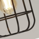 Lampa sufitowa Vision 1xE27 w kolorze czarnym z metalową klatką, z widoczną żarówką w szklanym kloszu. Ujęcie z dołu, ukazujące detale konstrukcji i materiału. W tle jasne, neutralne tło.