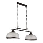 Lampa wisząca Highworth 2xE27 w kolorze czarnym, z dwoma szklanymi kloszami o okrągłym kształcie, zawieszona na metalowym łańcuchu. Klosze mają teksturowaną powierzchnię, a całość utrzymana jest w industrialnym stylu.