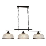 Lampa wisząca Highworth 3xE27 w kolorze czarnym, z trzema kloszami w kształcie półkul, wykonanymi z przezroczystego szkła z teksturą. Zawieszona na metalowym stelażu z łańcuchami, idealna do nowoczesnych wnętrz.
