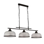 Lampa wisząca Highworth 3xE27 w czarnym kolorze z trzema szklanymi kloszami w kształcie półkul. Ułożona poziomo, zawieszona na łańcuchu, z metalowym stelażem. Klosze mają teksturowaną powierzchnię, co nadaje im industrialny wygląd.