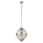 Lampa wisząca Coronet 3xE14 w chromowanej obudowie z przezroczystym kloszem w kształcie kuli. Zawieszona na łańcuchu, z eleganckim detalem w dolnej części. Idealna do nowoczesnych wnętrz.