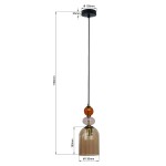 Lampa wisząca Tropea z jednym gniazdem E27 w kolorze czarnym z bursztynowym kloszem. Klosz ma kształt dzwonu, z przezroczystą ozdobą na górze. Zawieszona na czarnym przewodzie, z metalowym mocowaniem. Wymiary: wysokość 1100 mm, średnica klosza 130 mm.