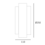 Kinkiet Coburg 2xE14 w kolorze czarnym i mosiądzu, o wymiarach 110 mm szerokości i 250 mm średnicy. Design minimalistyczny, montowany na ścianie, z dwoma miejscami na żarówki.