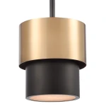 Lampa wisząca Coburg D20 z jedną oprawą E14, złożona z górnej części w kolorze mosiądzu i dolnej czarnej. Okrągły kształt z matową powierzchnią, widoczna podstawa oświetleniowa z przezroczystym kloszem. Montaż sufitowy.