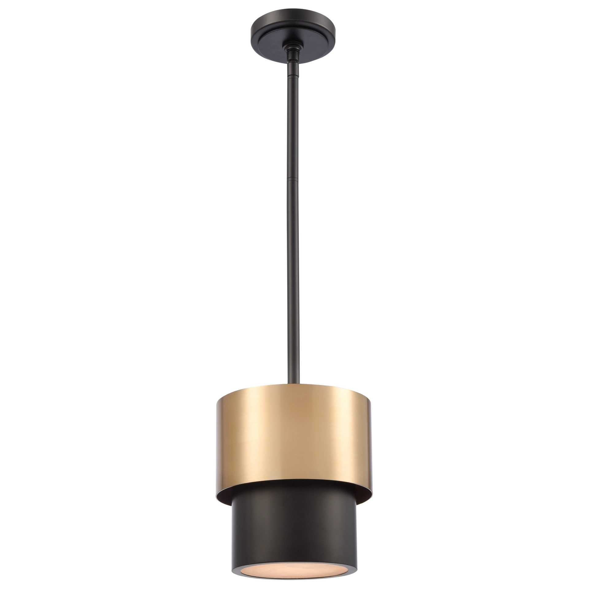 Lampa wisząca Coburg D20 z jedną oprawą E14 w kolorze czarnym i mosiężnym. Posiada cylindryczny kształt, składający się z dwóch części: górnej mosiężnej i dolnej czarnej. Zawieszona na cienkim, czarnym przewodzie.