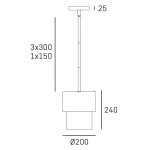 Lampa wisząca Coburg D20 z czarnym korpusem i mosiężnymi detalami, z pojedynczym gniazdem E14. Wymiary: średnica 200 mm, wysokość 240 mm, długość zawieszenia 125 mm. Prosty, nowoczesny design, idealna do różnych wnętrz.