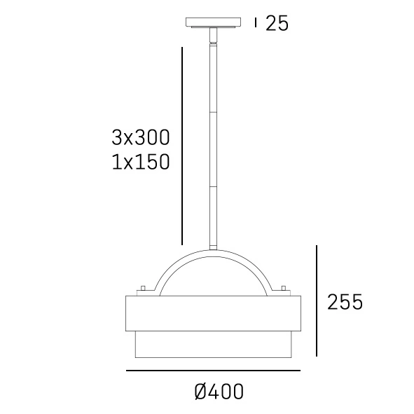 Lampa wisząca Coburg D40 z czarnym wykończeniem i mosiężnymi detalami, przeznaczona dla czterech źródeł światła E14. Wymiary: średnica 400 mm, wysokość 255 mm. Prosta konstrukcja z okrągłym kloszem i regulowanym zawieszeniem.