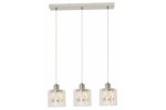 Lampa wisząca Elmo z trzema kloszami, chromowanym mocowaniem i przezroczystymi, szklanymi lampionami. Klosze mają cylindryczny kształt, zawieszone na linkach. Idealna do nowoczesnych wnętrz.