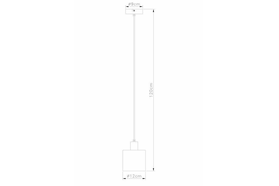 Lampa wisząca Elmo 1xE14 w kolorze złotym z przeźroczystym kloszem, o wymiarach 120 cm wysokości i 12 cm średnicy klosza. Ujęcie frontalne, pokazujące konstrukcję i proporcje lampy.