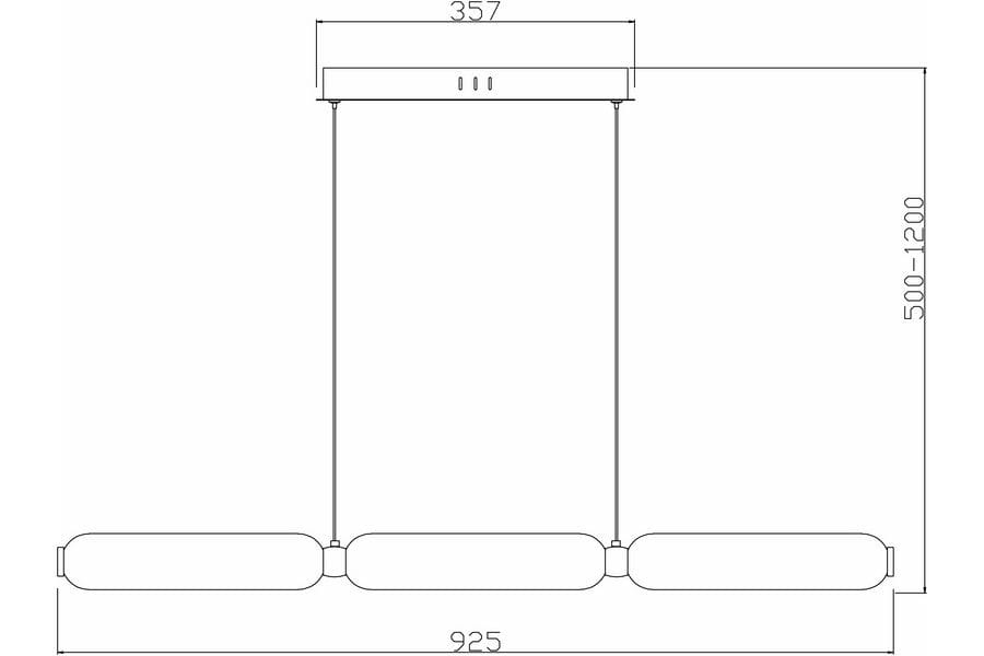Lampa wisząca Catkin 3xLED/24W w kolorze czarnym. Produkt ma prostokątną podstawę o wymiarach 925 mm oraz regulowaną wysokość od 500 do 1200 mm. Ujęcie frontalne, pokazujące kształt i układ lampy.