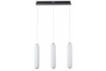 Lampa wisząca Catkin z trzema białymi kloszami LED na czarnym stelażu. Klosze mają cylindryczny kształt, zawieszone na cienkich linkach. Prosta konstrukcja idealna do nowoczesnych wnętrz.