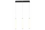 Lampa wisząca Catkin 3xLED/24W w kolorze czarnym z trzema białymi kloszami. Ujęcie frontalne, zawieszona na cienkich linkach, z prostokątną podstawą. Klosze mają cylindryczny kształt, co nadaje nowoczesny wygląd.