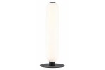 Lampa stołowa Catkin w czarnym kolorze, z białym, cylindrycznym kloszem. Ujęcie frontalne, stojąca na okrągłej podstawie. Wbudowane źródło światła LED o mocy 8W. Prosta, nowoczesna forma, idealna do aranżacji wnętrz.