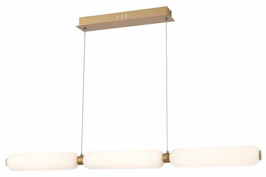 Lampa wisząca Catkin 3xLED/24W w kolorze złotym, z trzema okrągłymi, matowymi kloszami w białym kolorze. Ujęcie frontalne, zawieszona na cienkich linkach z metalowym mocowaniem. Idealna do nowoczesnych wnętrz.