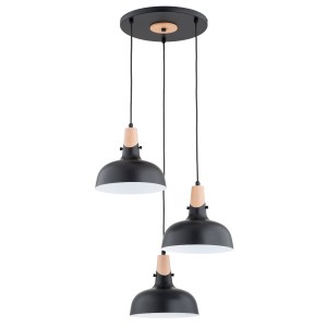 Solo lampa wisząca 3xE27 czarna/drewno 62391