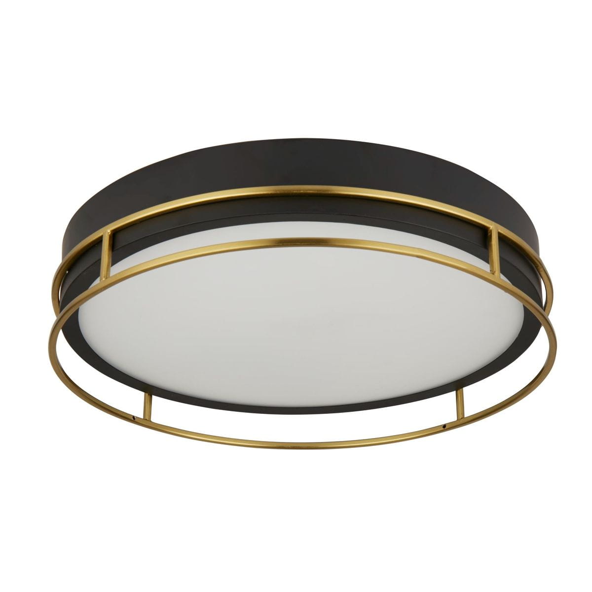 Lampa sufitowa Phoenix 3xE14, o okrągłym kształcie, z czarną obudową i mosiężnym wykończeniem. Posiada matową, białą szybę, osłaniającą źródła światła. Montowana na suficie, w stylu nowoczesnym, idealna do wnętrz.
