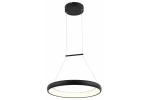 Czarna lampa wisząca Thea D40 z pojedynczym źródłem LED o mocy 24W. Okrągły kształt z matowym wykończeniem, zawieszona na cienkich linkach, z białym, wbudowanym źródłem światła. Montaż sufitowy, minimalistyczny design.