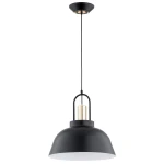 Lampa wisząca Mirave XL 1xE27 w kolorze czarnym i złotym. Posiada okrągły klosz z matowego metalu oraz złotą oprawę. Zawieszona na czarnym kablu, montowana do sufitu. Idealna do nowoczesnych wnętrz.