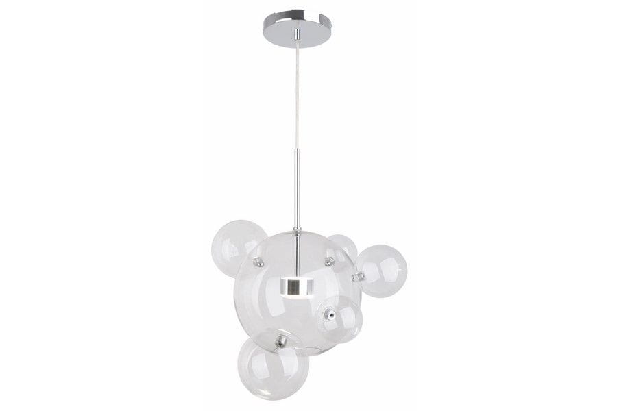 Lampa wisząca Multiverse 1xLED/10W w kolorze chromu z przezroczystymi kulistymi kloszami. Produkt zawieszony na cienkim przewodzie, z centralnym elementem montażowym. Wymiary i detale mogą się różnić.