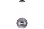 Lampa wisząca Multiverse w kolorze czarnym z jedną żarówką LED 10W. Okrągła, przezroczysta kula z ciemnego szkła zawieszona na cienkim czarnym przewodzie, montowana do sufitu. Minimalistyczny design, idealna do nowoczesnych wnętrz.