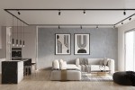 Lampa wisząca Loopez 1xGU10 w kolorze czarnym i chromowanym, z żarówką 7W/4000K, zamontowana na szynie 3F. Produkt widoczny w nowoczesnym wnętrzu, w tle minimalistyczna aranżacja z obrazami i meblami.