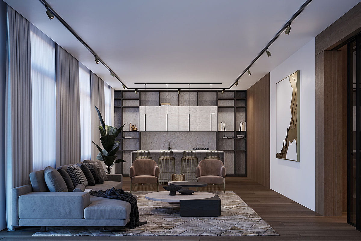 Reflektor spot Aura 1xGU10 w kolorze czarnym, zamontowany na szynie 3F. Produkt widoczny z boku w nowoczesnym wnętrzu, z jasnym tłem, podkreślającym jego minimalistyczny design. Umożliwia kierunkowe oświetlenie przestrzeni.