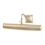 Kinkiet Picture Light 2xE14 w kolorze mosiądzu, z prostokątnym mocowaniem, zaokrągloną obudową i regulowanym ramieniem. Produkt montowany na ścianie, z widocznym przyciskiem do regulacji. Idealny do oświetlenia obrazów.