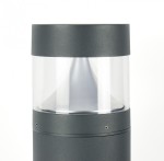 Lampa stojąca ogrodowa Barel H98 w ciemnym popiele, z przezroczystym kloszem, z pojedynczym źródłem światła LED 23W. Produkt widoczny z przodu, z górnym otworem i metalowym wykończeniem, idealny do oświetlenia przestrzeni zewnętrznych.