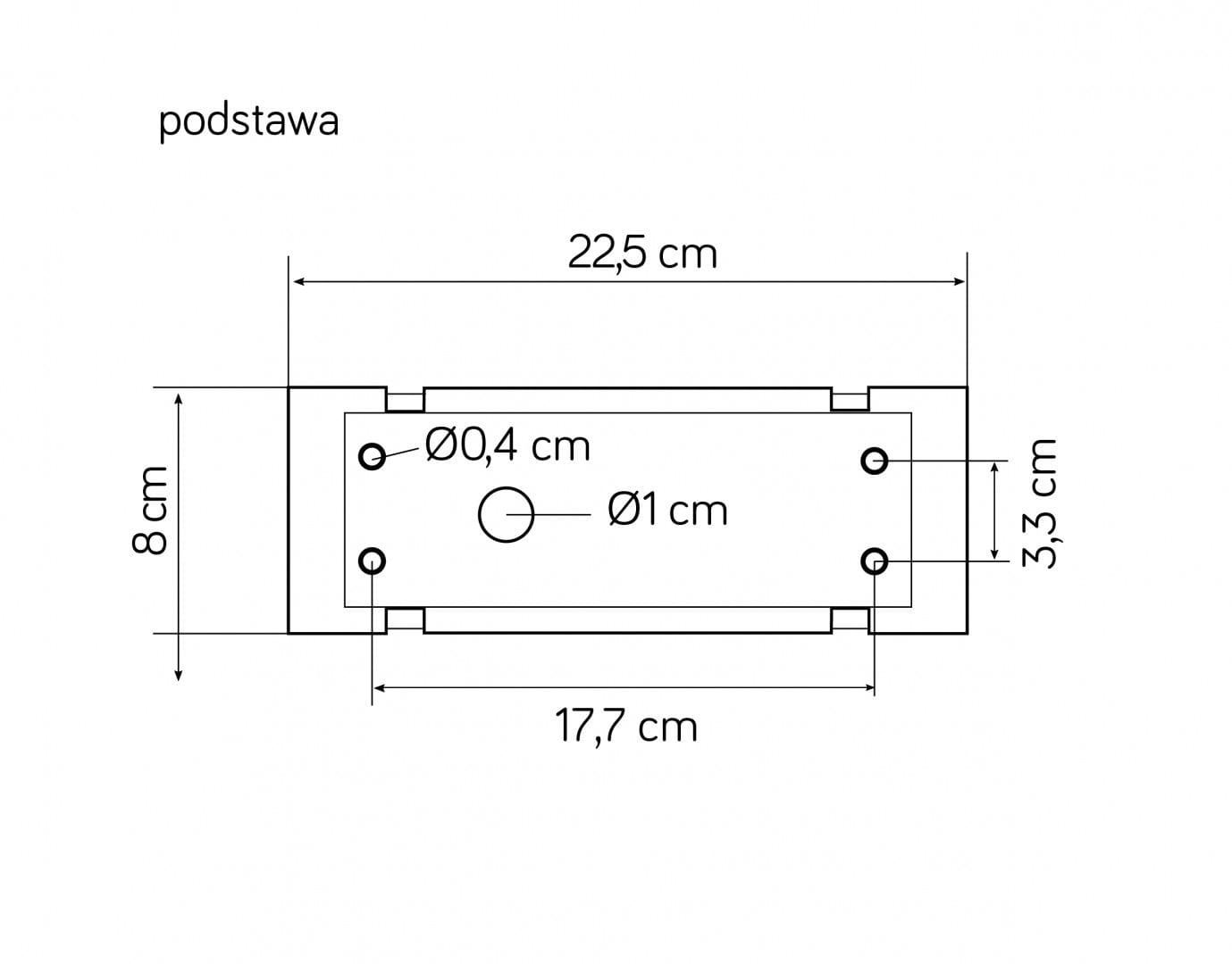 Lampa stojąca ogrodowa Arma H50 w ciemnym popiele, z podstawą o wymiarach 22,5 x 17,7 cm i wysokości 8 cm. Wyposażona w jedno źródło LED 9W, z widocznymi otworami montażowymi. Kąt ujęcia z góry, ukazujący szczegóły konstrukcji.