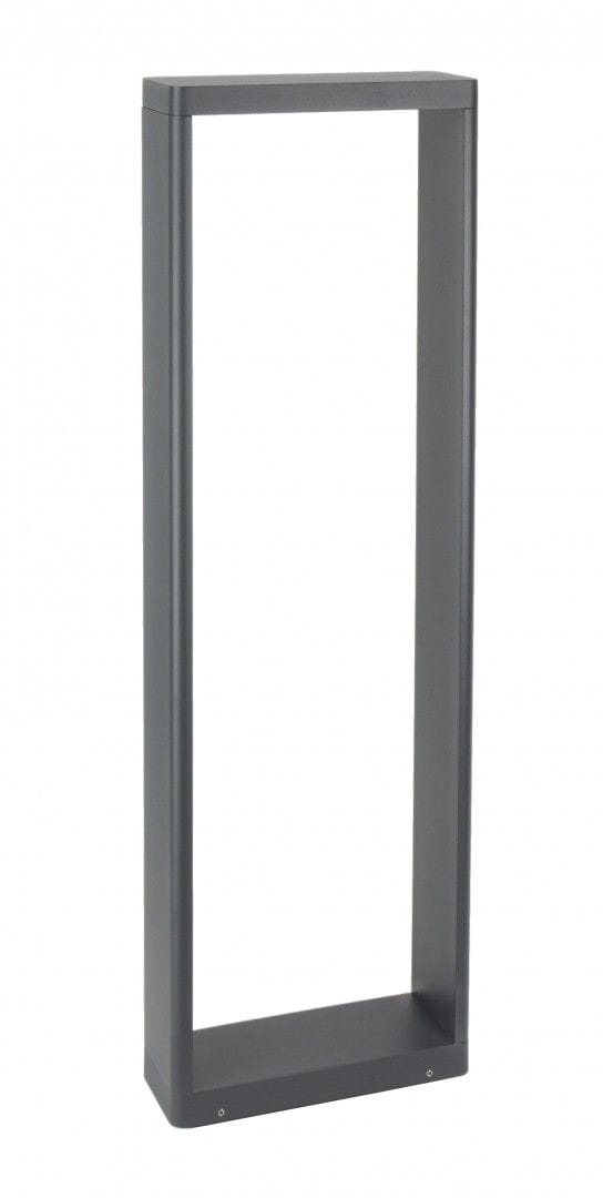 Lampa stojąca ogrodowa LED Form II H75 o wysokości 75 cm, w kolorze ciemnego popielu. Ma prostokątny kształt z otwartą górą, wykonana z metalu. Widoczna jest podstawowa konstrukcja, bez dodatkowych elementów dekoracyjnych.
