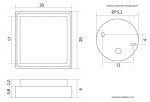 Plafon elewacyjny ścienny LED Beni D20x20, o mocy 18W, w kolorze ciemnego popielu. Kwadratowy kształt, wymiary 20x20 cm, z widocznymi otworami montażowymi. Prosty design idealny do nowoczesnych wnętrz.