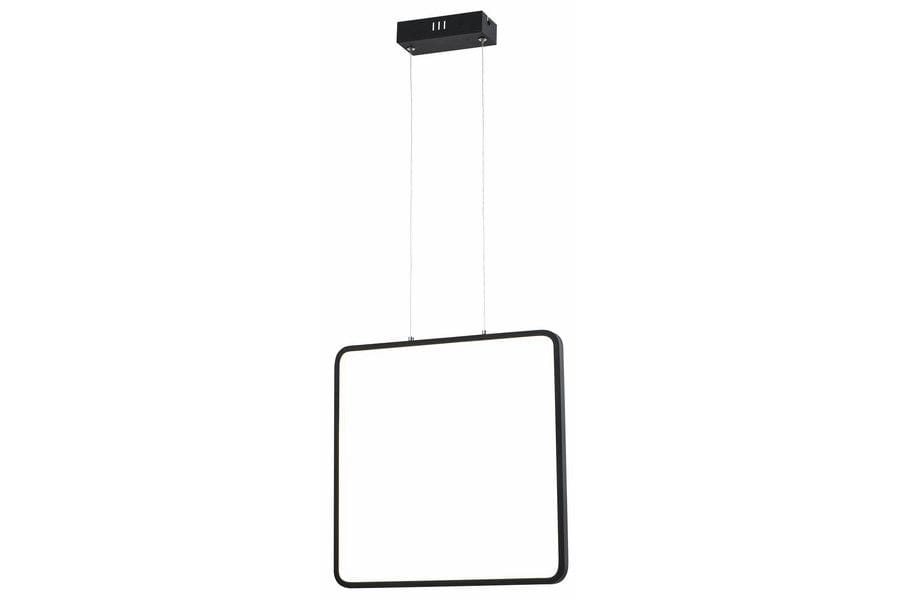 Lampa wisząca Anaya w kolorze czarnym, z jedną diodą LED o mocy 24W. Prosty, kwadratowy kształt z cienką ramką. Zawieszona na dwóch cienkich linkach, montowana do sufitu, idealna do nowoczesnych wnętrz.