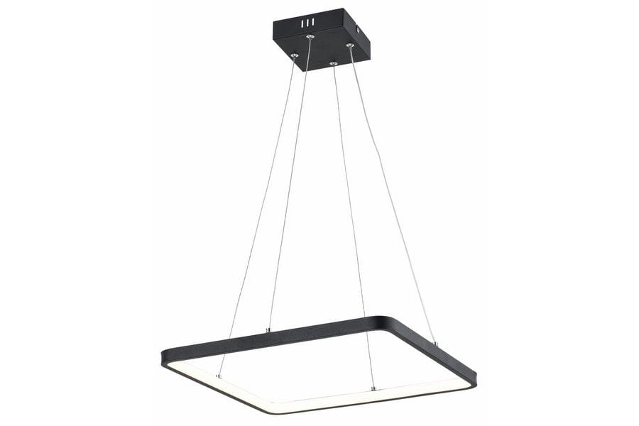 Lampa wisząca Anaya w kolorze czarnym, z jedną diodą LED o mocy 24W. Posiada kwadratowy kształt z białym podświetleniem na krawędziach, zawieszona na cienkich linkach. Montaż sufitowy z metalową osłoną.