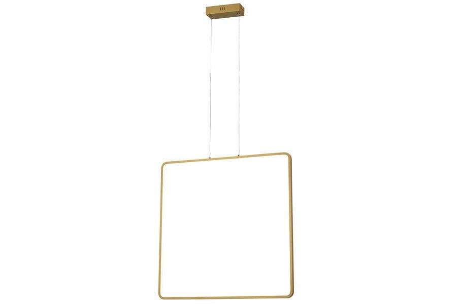 Lampa wisząca Anaya w złotym kolorze, z prostokątnym ramieniem. Zawieszona na cienkich linkach, z metalowym uchwytem u góry. Posiada jedno źródło światła LED o mocy 30W. W minimalistycznym stylu, idealna do nowoczesnych wnętrz.