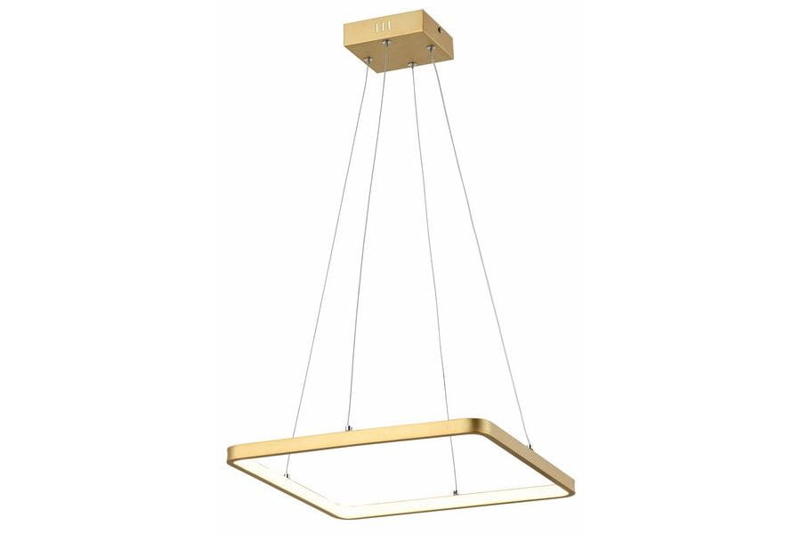 Lampa wisząca Anaya 1xLED/24W w kolorze złotym, o prostokątnym kształcie. Zawieszona na cienkich linkach, z metalowym stelażem i białym kloszem. Idealna do nowoczesnych wnętrz.
