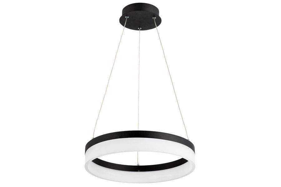 Lampa wisząca Cornelia w kolorze antracytowym z jednym źródłem LED 24W. Okrągła konstrukcja z białym i czarnym wykończeniem, zawieszona na cienkich linkach. Prosty, nowoczesny design, idealna do wnętrz.