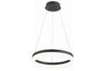 Lampa wisząca Cornelia w kolorze antracytowym, z okrągłym kloszem LED o mocy 24W. Zawieszona na cienkich linkach, z metalowym mocowaniem sufitowym. Klosz składa się z czarnej ramy oraz białego, podświetlanego elementu.