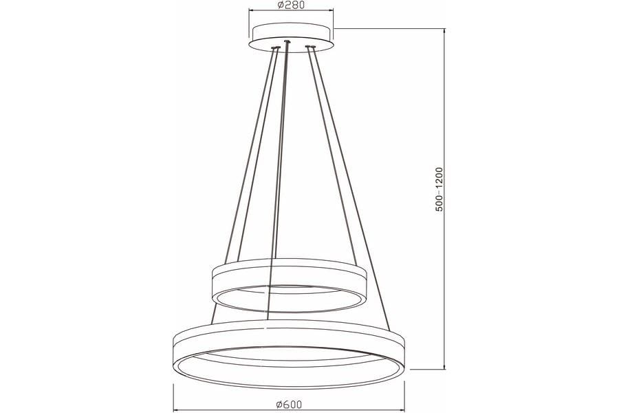 Lampa wisząca Cornelia 2xLED/60W w kolorze białym, o dwóch okrągłych pierścieniach. Wymiary: górny pierścień Ø280 mm, dolny pierścień Ø600 mm, regulowana wysokość 500-1200 mm. Zawieszona na cienkich linkach.