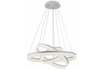 Lampa wisząca Cornelia z trzema źródłami LED, o mocy 114W, w kolorze białym. Posiada nowoczesny, abstrakcyjny kształt z falującymi, podświetlonymi pierścieniami, zamontowana na metalowym stelażu z wiszącymi linkami.