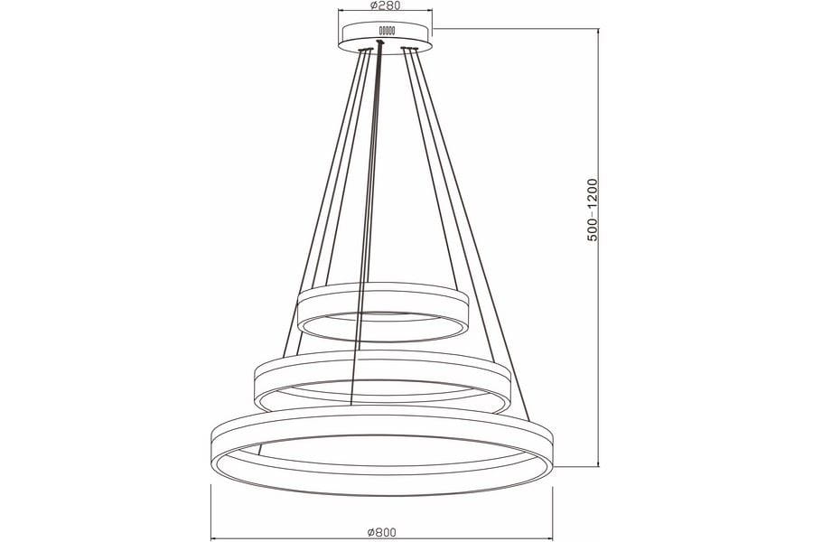 Lampa wisząca Cornelia z trzema pierścieniami LED w kolorze białym, o średnicy 800 mm. Zawieszona na trzech linkach, regulowana wysokość od 500 do 1200 mm. Prosty, nowoczesny design, idealna do różnych wnętrz.