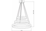 Lampa wisząca Cornelia z trzema pierścieniami LED w kolorze białym, o średnicy 800 mm. Zawieszona na trzech linkach, regulowana wysokość od 500 do 1200 mm. Prosty, nowoczesny design, idealna do różnych wnętrz.