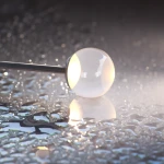 Lampa wisząca Orra z jednym źródłem LED 6W w kolorze czarnym. Szklana kula o połyskującej powierzchni, montowana na metalowym stelażu. Produkt prezentowany na mokrej, odbijającej powierzchni, z delikatnym tłem.