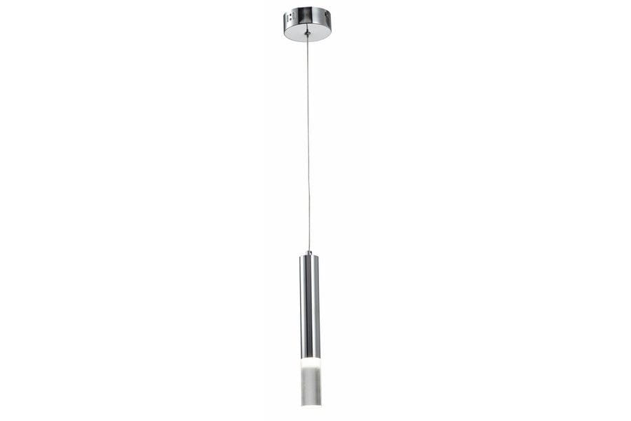 Lampa wisząca Gwen z jedną diodą LED o mocy 5W, w chromowanej obudowie. Ma prosty, cylindryczny kształt, zawieszona na cienkim kablu. W dolnej części znajduje się przezroczysty element, przez który wydobywa się światło.