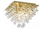 Lampa sufitowa Lancaster Crystal z trzema gniazdami E14, w złotej oprawie. Kwadratowy kształt z wiszącymi kryształkami w różnych rozmiarach, tworzącymi efektowną dekorację świetlną. Idealna do eleganckich wnętrz.