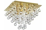 Lampa sufitowa Lancaster Crystal 3xE14 w kolorze złotym, z kwadratowym, błyszczącym plafonem. Zawiera wiszące, przezroczyste kryształy w kształcie kropli, które tworzą efektowną dekorację świetlną.