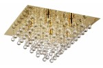 Lampa sufitowa Lancaster Crystal z 7 gniazdami E14, w złotej ramie, z wiszącymi kryształowymi elementami. Ujęcie z dołu, ukazujące dekoracyjne detale i refleksy świetlne na kryształach. Idealna do eleganckich wnętrz.