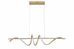 Lampa wisząca Serpent w kolorze złotym, o nowoczesnym designie z falującym kształtem. Posiada jedną żarówkę LED o mocy 34W. Montaż na suficie z widoczną metalową podsufitką. Oświetlenie w kolorze białym.
